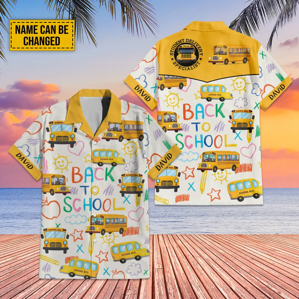 Teesdily | Customized Back To School Hawaiian Shirt, Student Delivery Specialist School Bus Driver Hawaii Set, Aloha Gift For School Bus Drivers