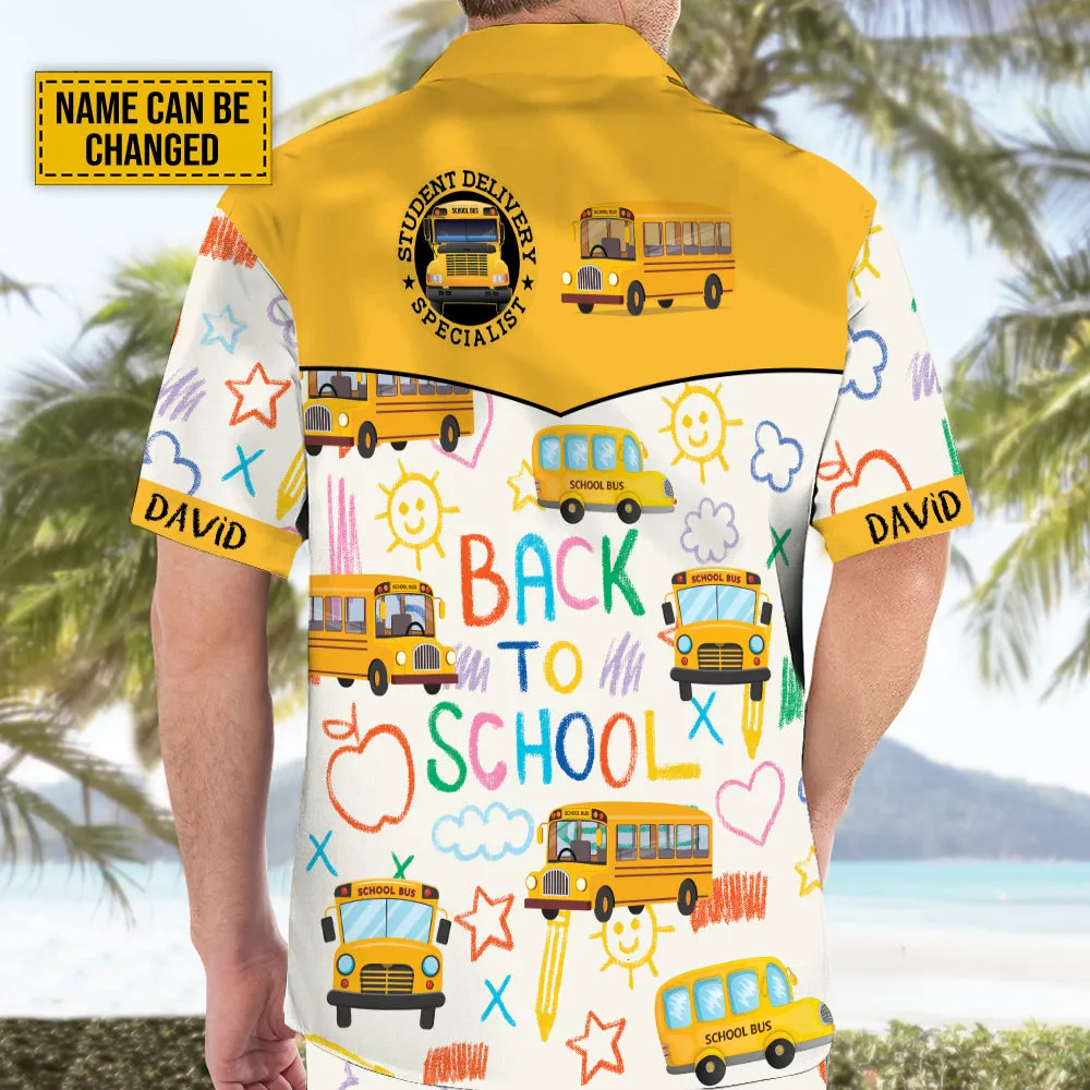 Teesdily | Customized Back To School Hawaiian Shirt, Student Delivery Specialist School Bus Driver Hawaii Set, Aloha Gift For School Bus Drivers