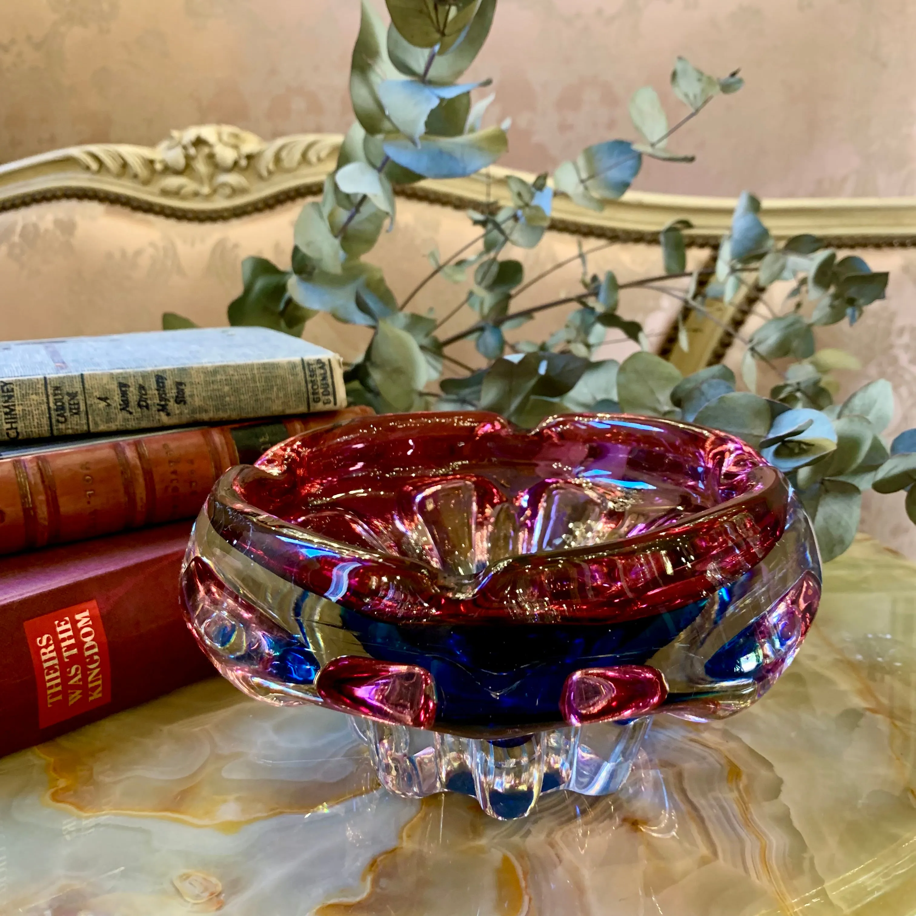 Unique Blue and Berry Murano Ashtray