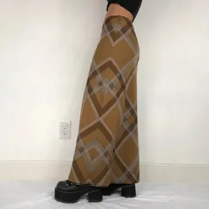 Vintage Chic Khaki Autumn Plaid Skirt Women Y2K Aesthetic Fairycore Elegant Long Skirts Party Checkered Straight New