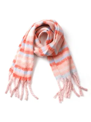 Warm & Cozy Striped Contrast Fringe Trim Scarf