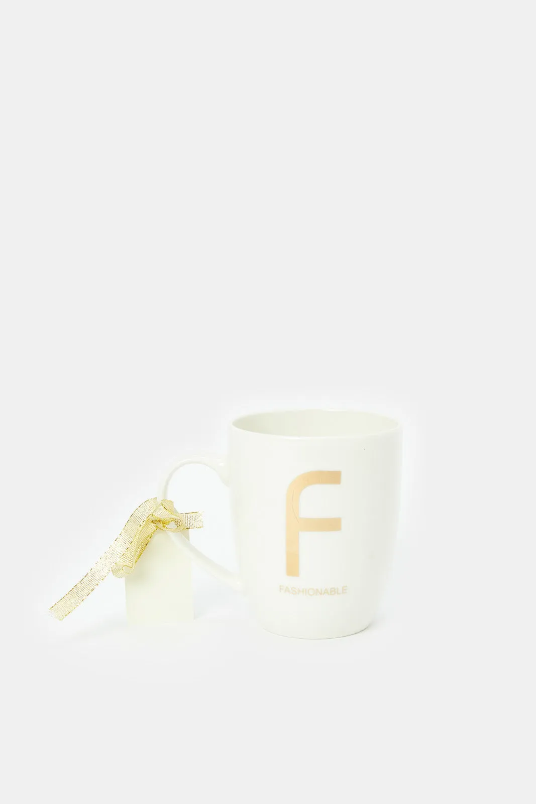 White And Gold Alphabet Mug (F)-Fashionable