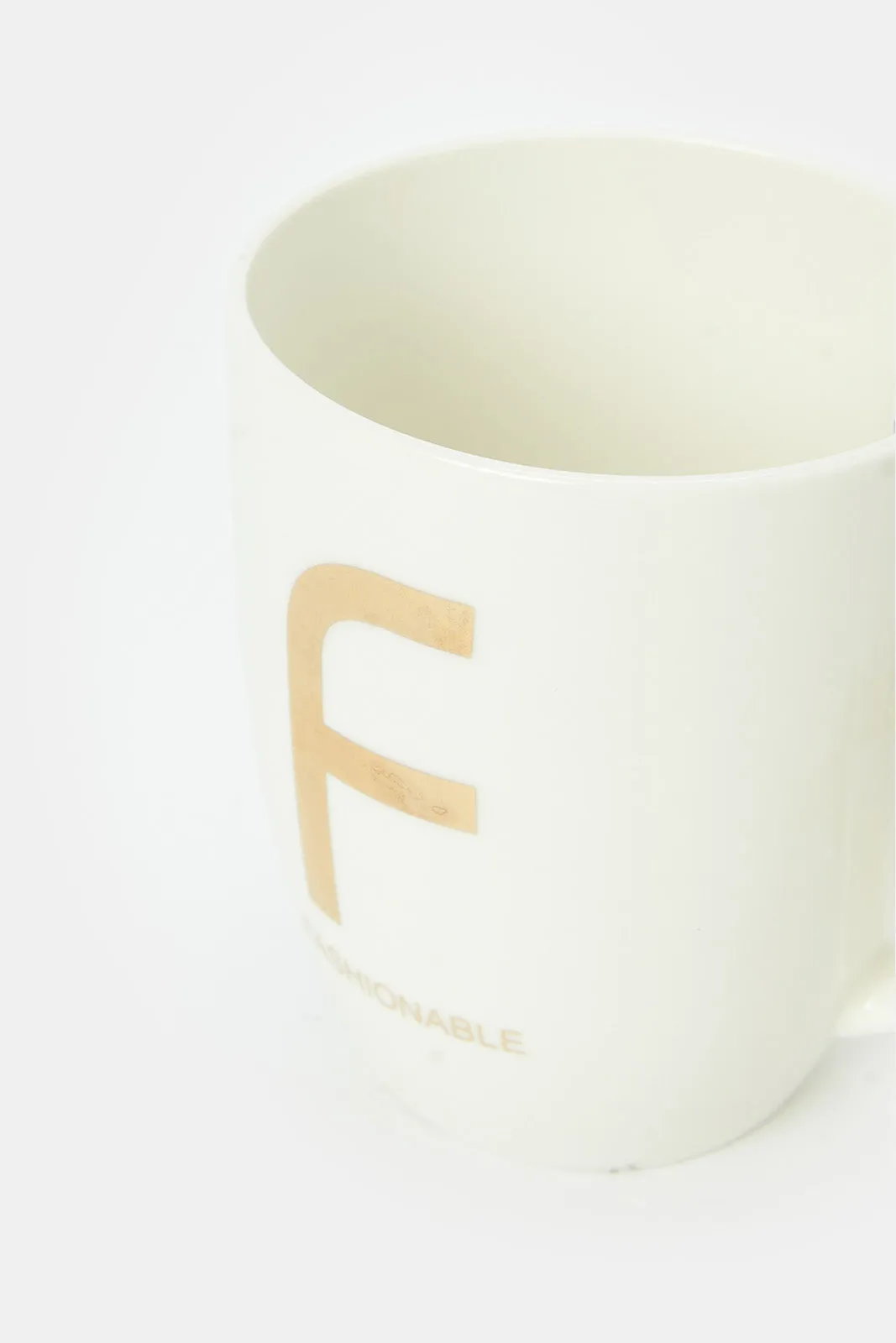 White And Gold Alphabet Mug (F)-Fashionable