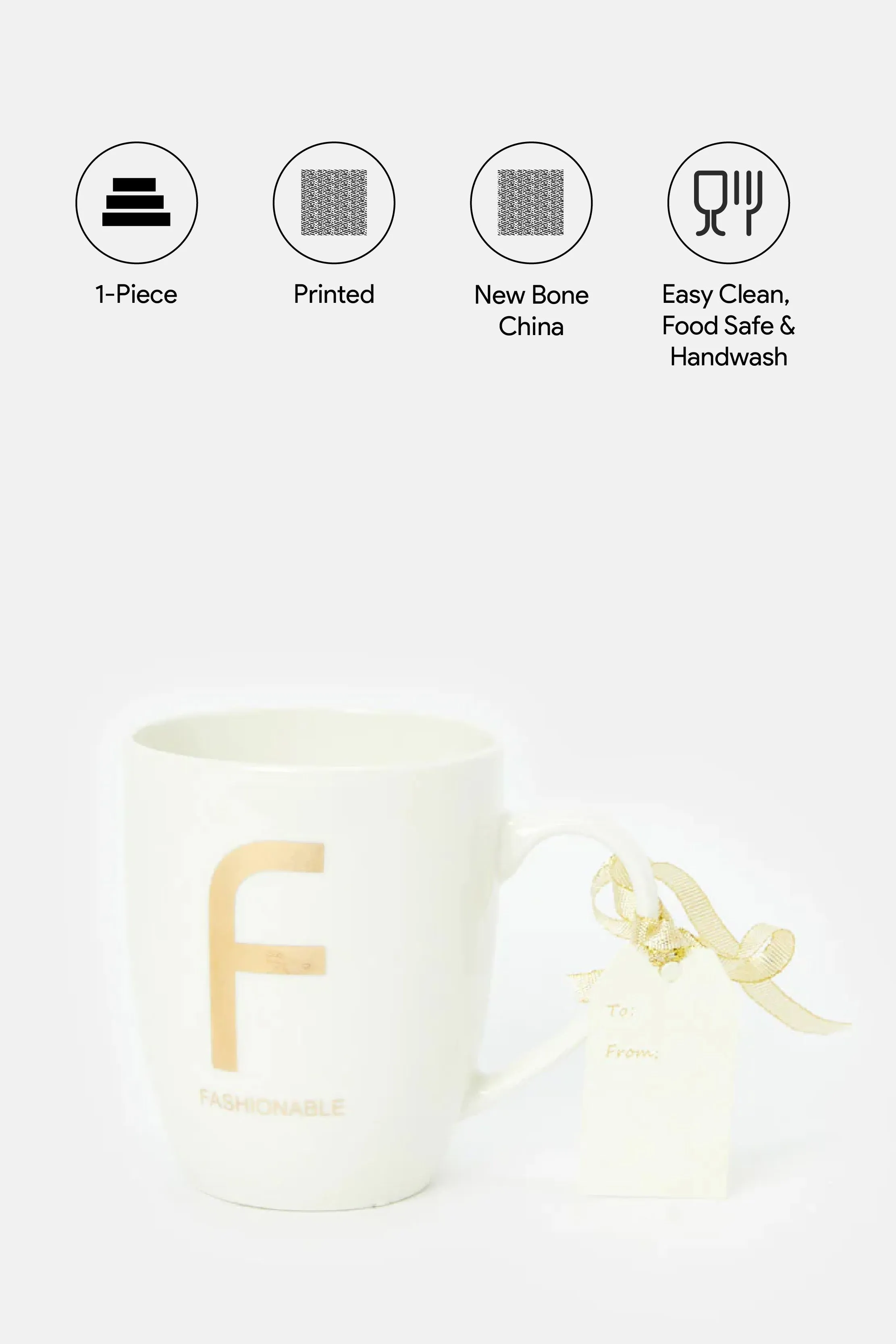 White And Gold Alphabet Mug (F)-Fashionable