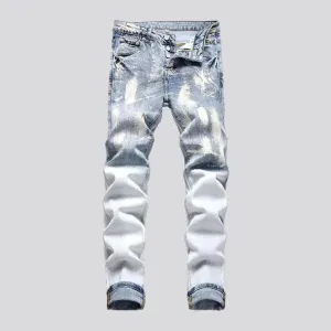 White-stains men's mid-waist jeans