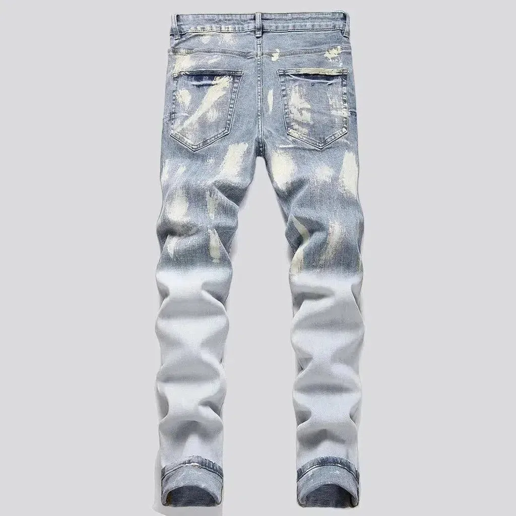 White-stains men's mid-waist jeans