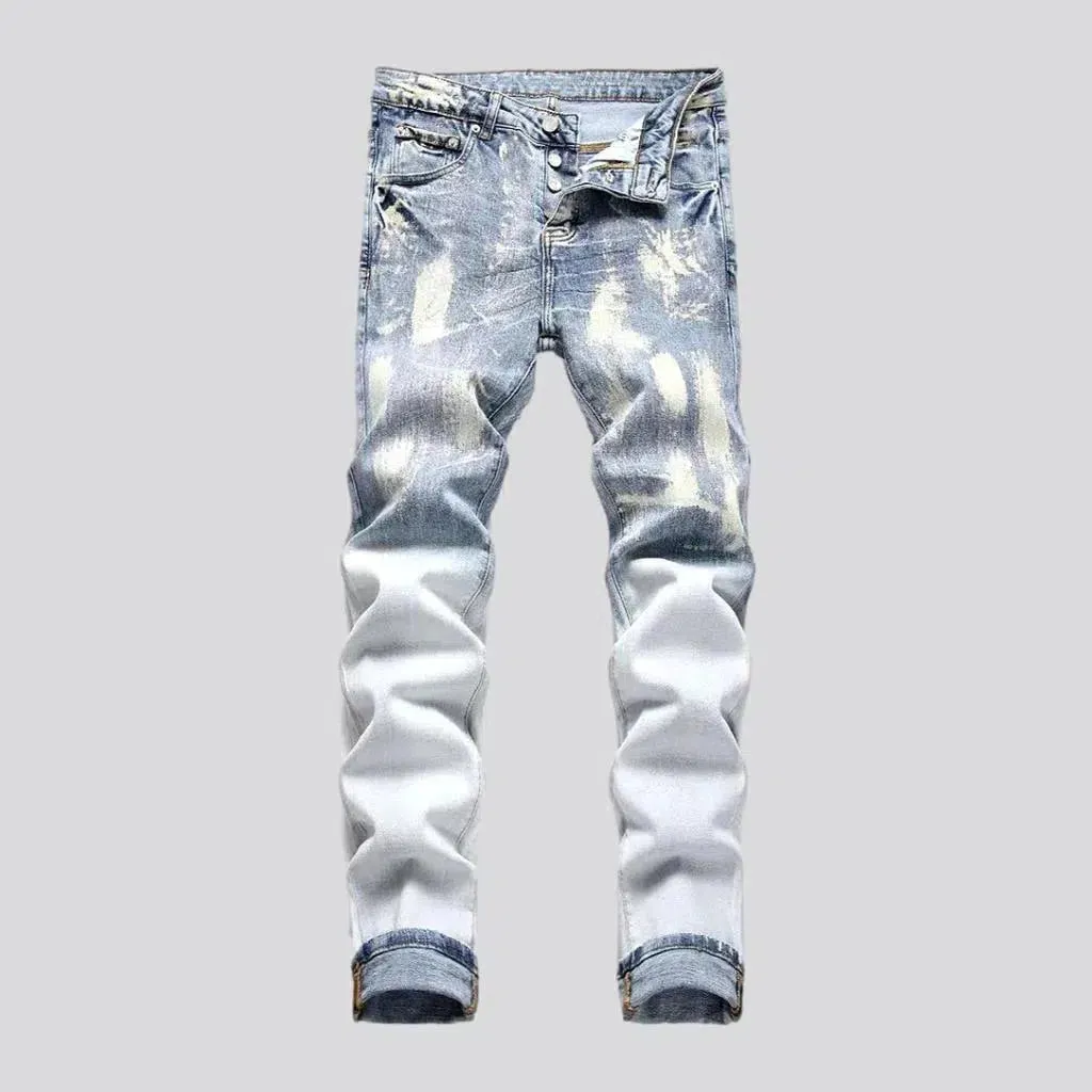 White-stains men's mid-waist jeans