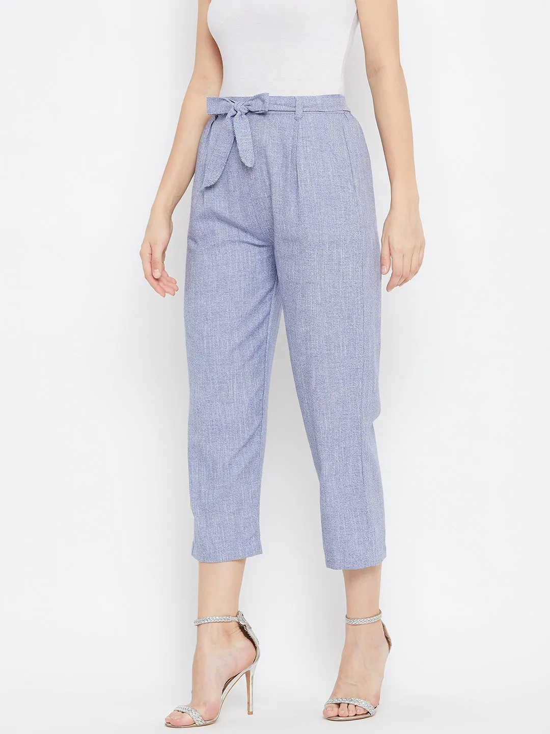 Women Light Blue Cotton Trouser