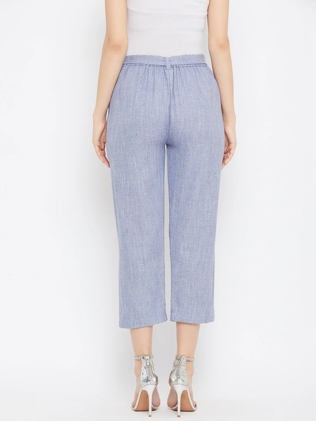 Women Light Blue Cotton Trouser