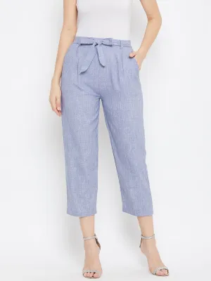 Women Light Blue Cotton Trouser