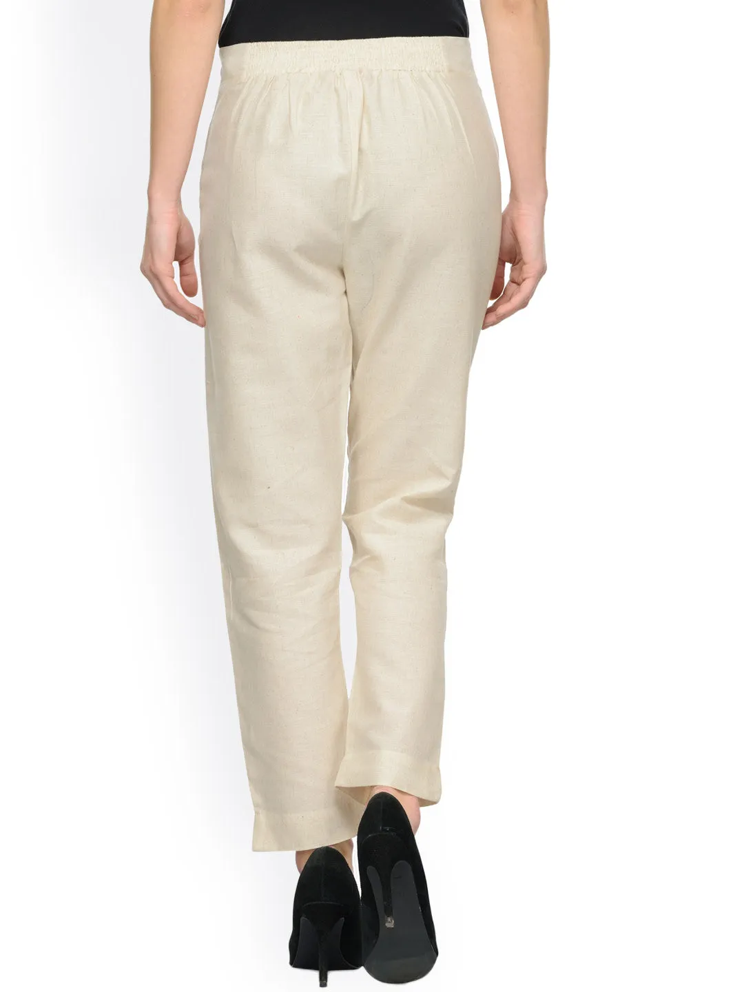 Women Pack Of Two Mid-Rise Trousers In Off-White And Beige