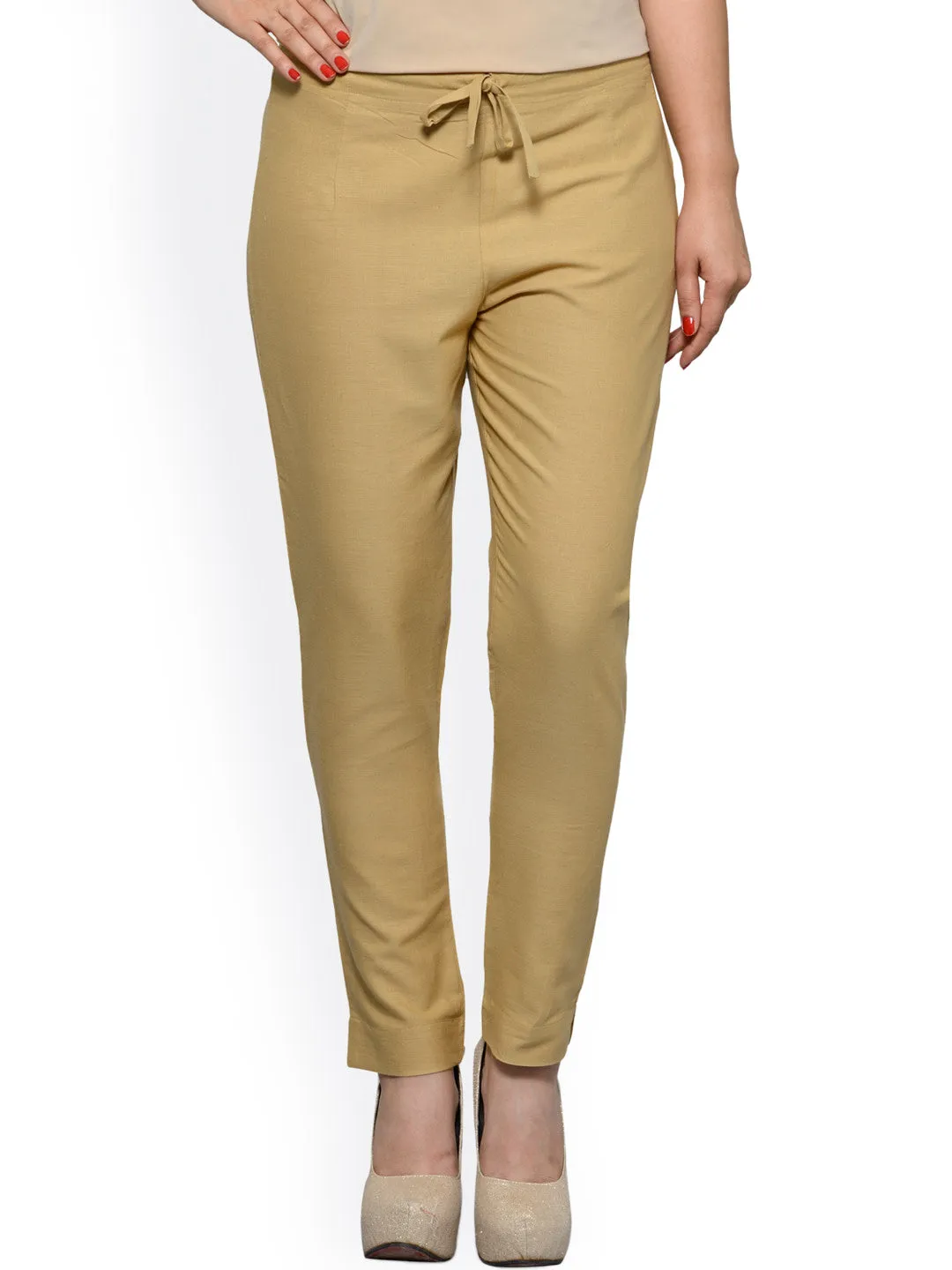 Women Pack Of Two Mid-Rise Trousers In Off-White And Beige