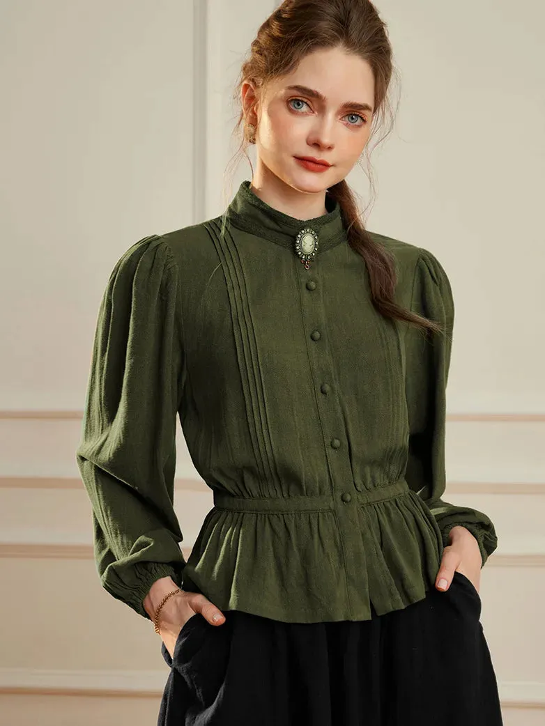 Women Renaissance Drawstring Waist Shirt Stand Collar Tops