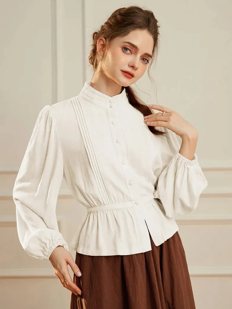 Women Renaissance Drawstring Waist Shirt Stand Collar Tops