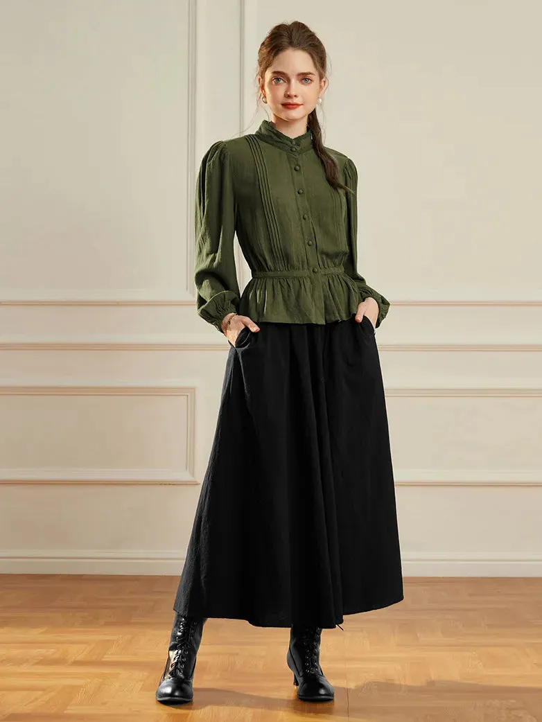 Women Renaissance Drawstring Waist Shirt Stand Collar Tops