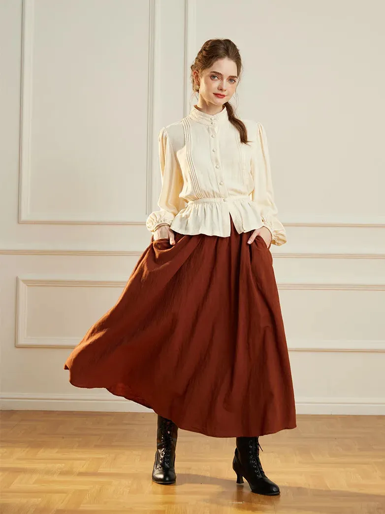 Women Renaissance Drawstring Waist Shirt Stand Collar Tops