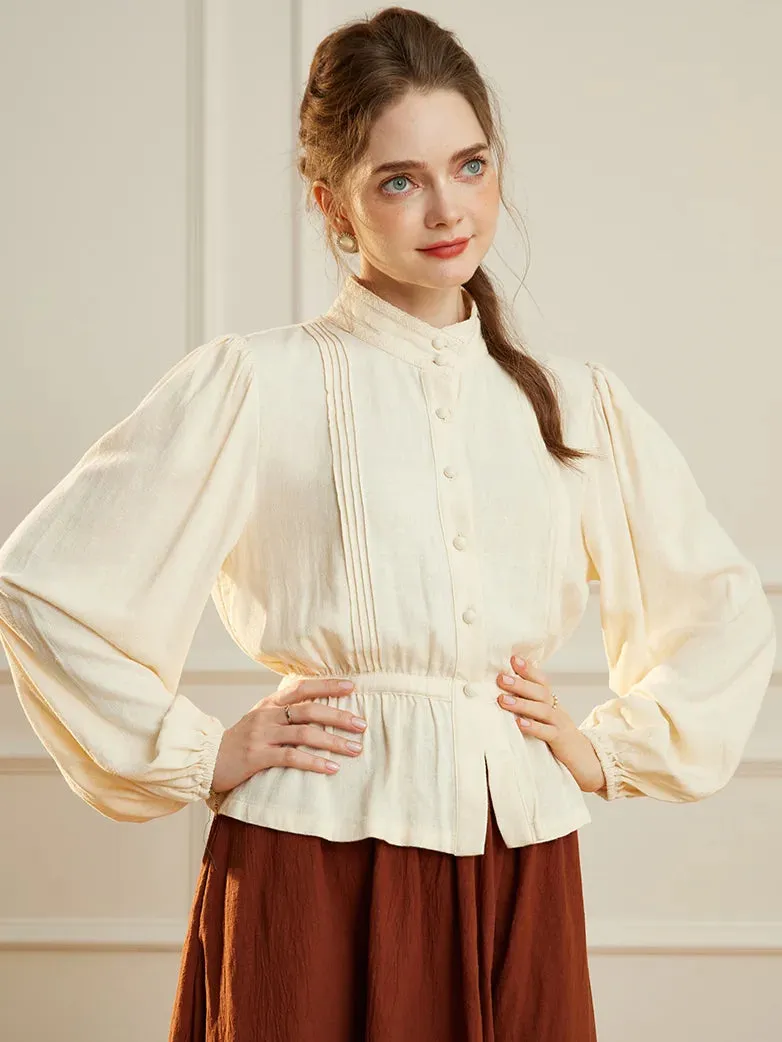 Women Renaissance Drawstring Waist Shirt Stand Collar Tops