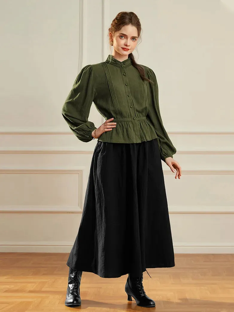 Women Renaissance Drawstring Waist Shirt Stand Collar Tops