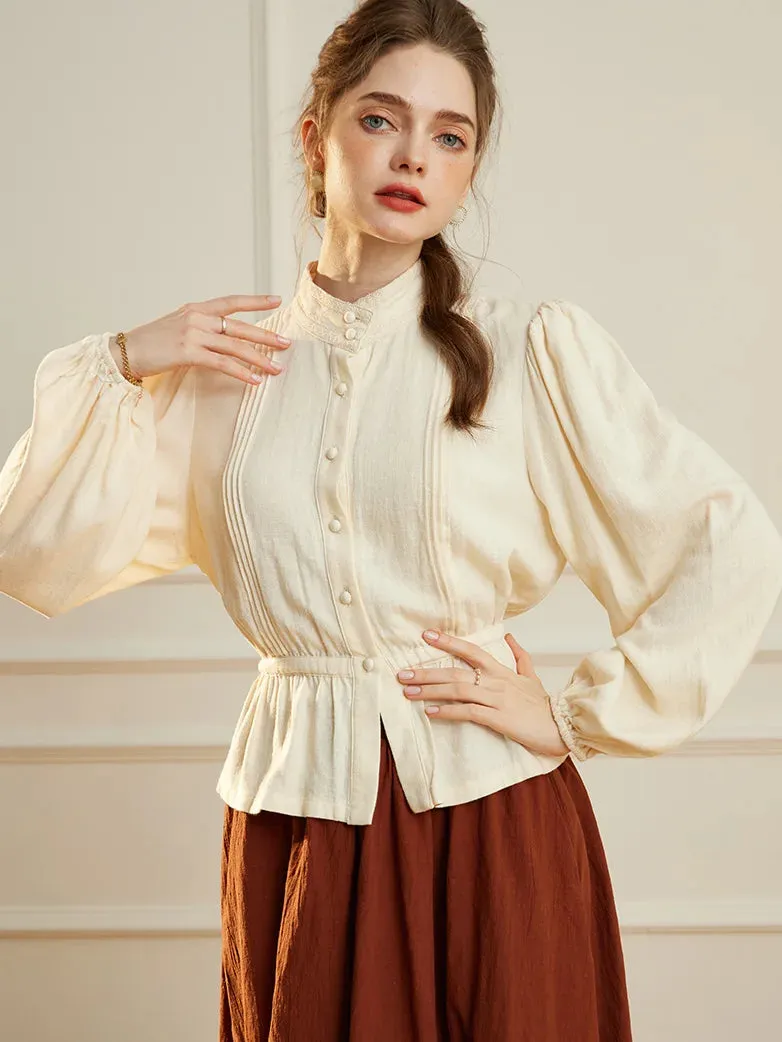 Women Renaissance Drawstring Waist Shirt Stand Collar Tops