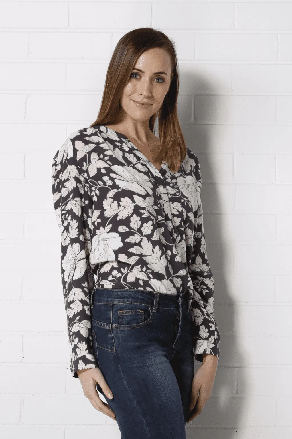 Women Top - Grey Print BETTINA Kaja