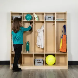 Wooden 5 Section School Coat Locker with Bench, 48"H x 48"L (Natural)