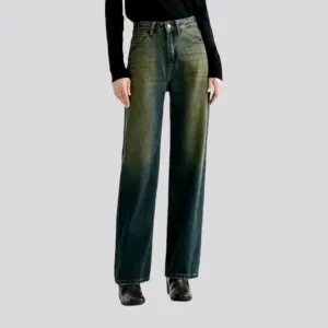 Yellow-cast wide-leg jeans for ladies