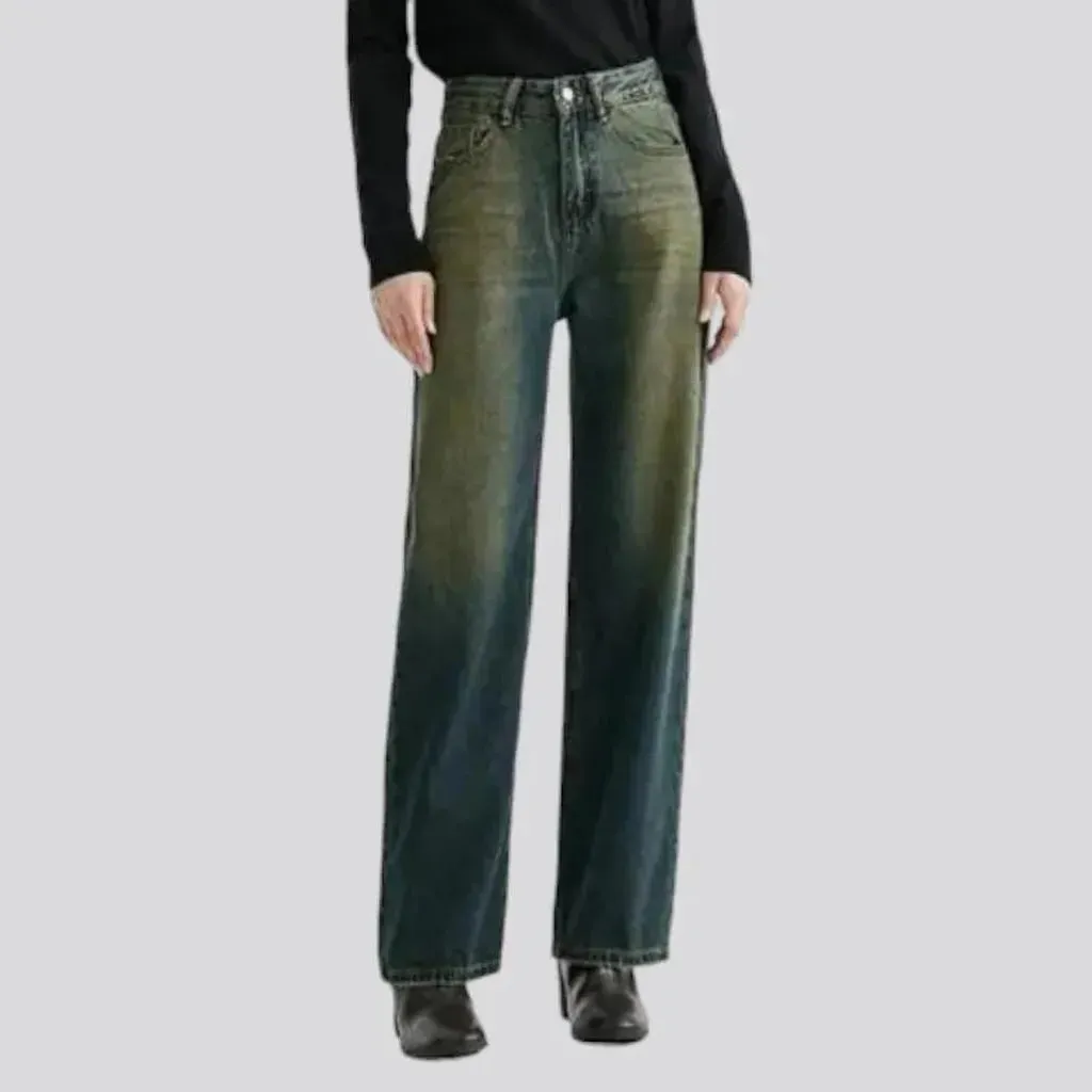 Yellow-cast wide-leg jeans for ladies