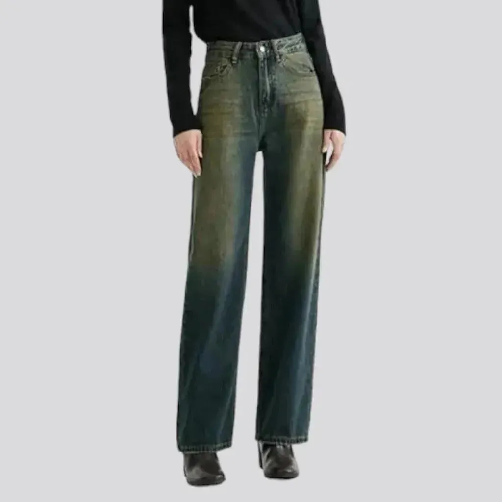 Yellow-cast wide-leg jeans for ladies